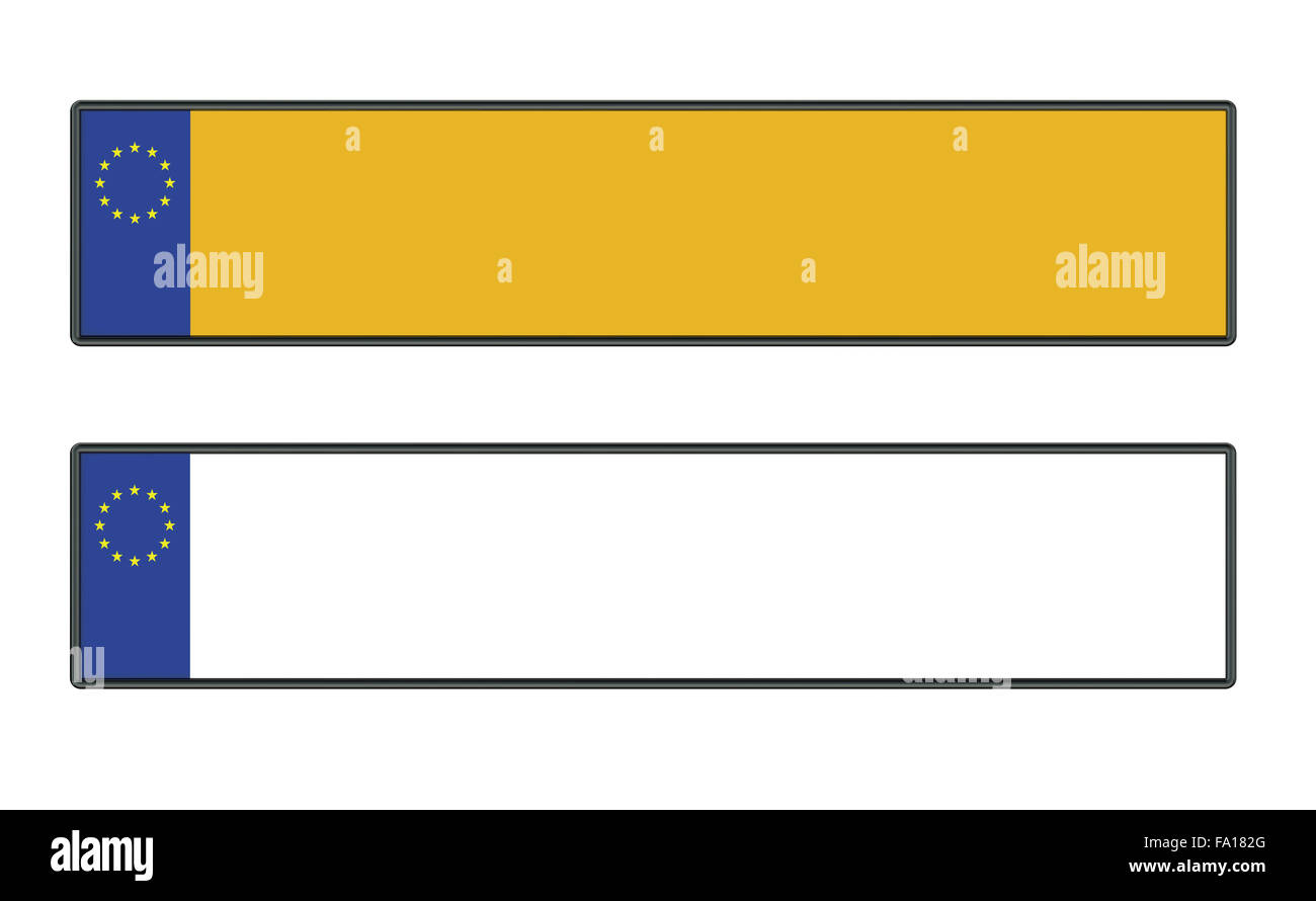 Blank le targhe delle auto isolati su sfondo bianco Foto Stock