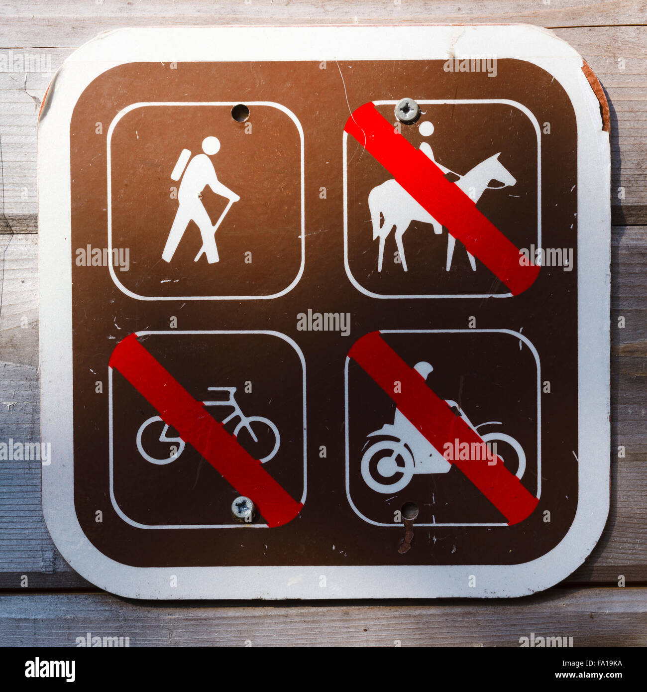 Sentiero di accesso di accesso. Solo per gli escursionisti. No cavalli, no biciclette, motociclette n. Foto Stock