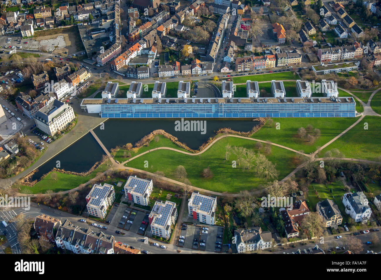 Vista aerea, Rheinelbe Science Park, un progetto di International Building Exhibition Emscher Park, Solar Power Plant Foto Stock