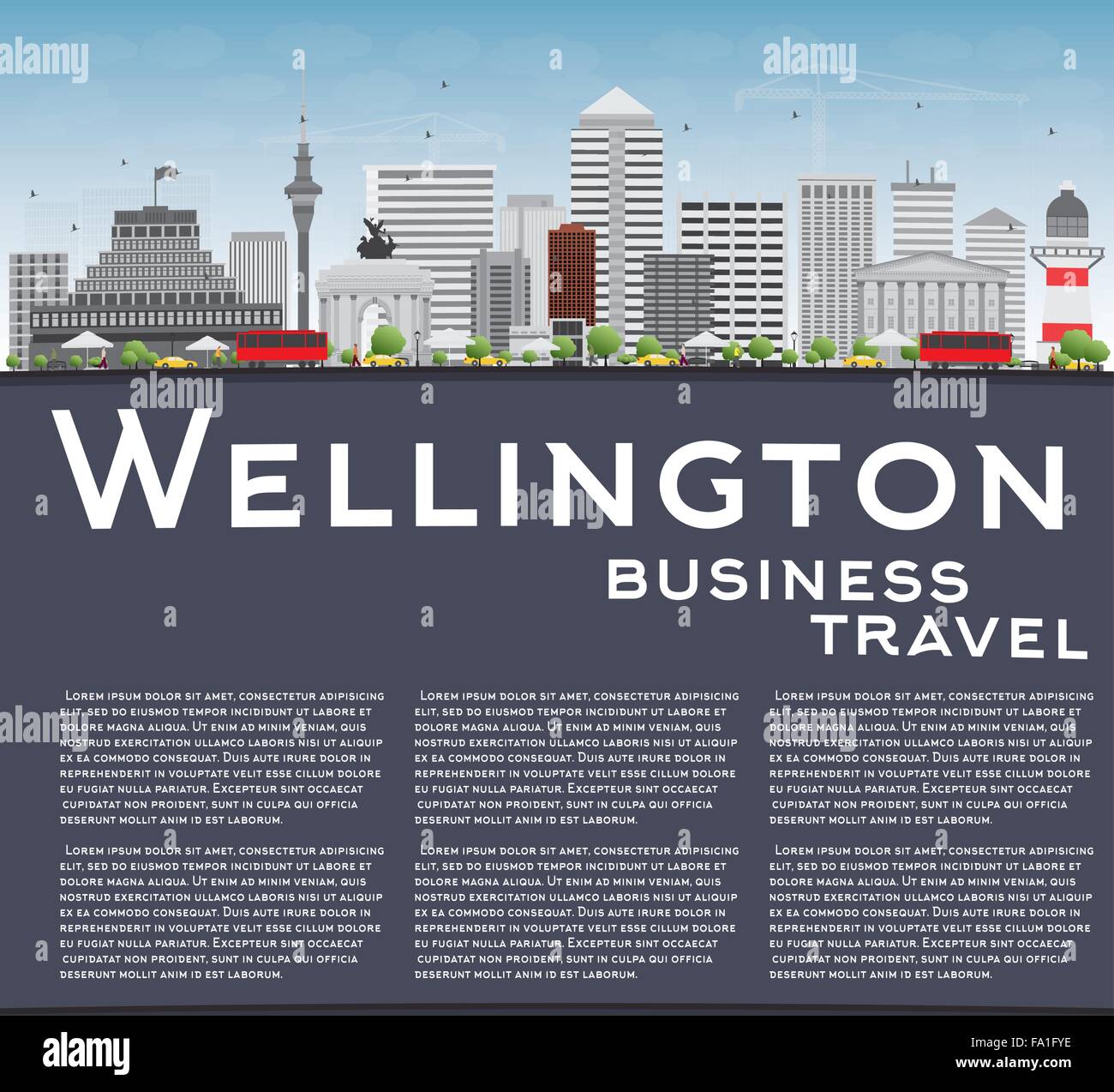 Lo skyline di Wellington con edifici grigi, blu cielo e spazio copia. illustrazione vettoriale. business viaggi e turismo concept Illustrazione Vettoriale