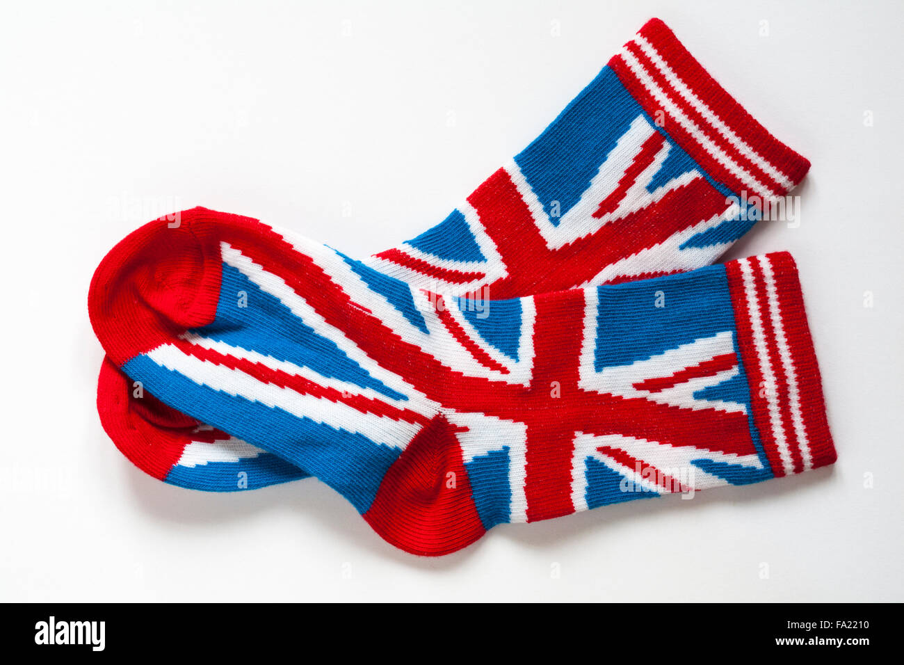 Coppia di novità calzini con Union Jack isolati su sfondo bianco Foto Stock