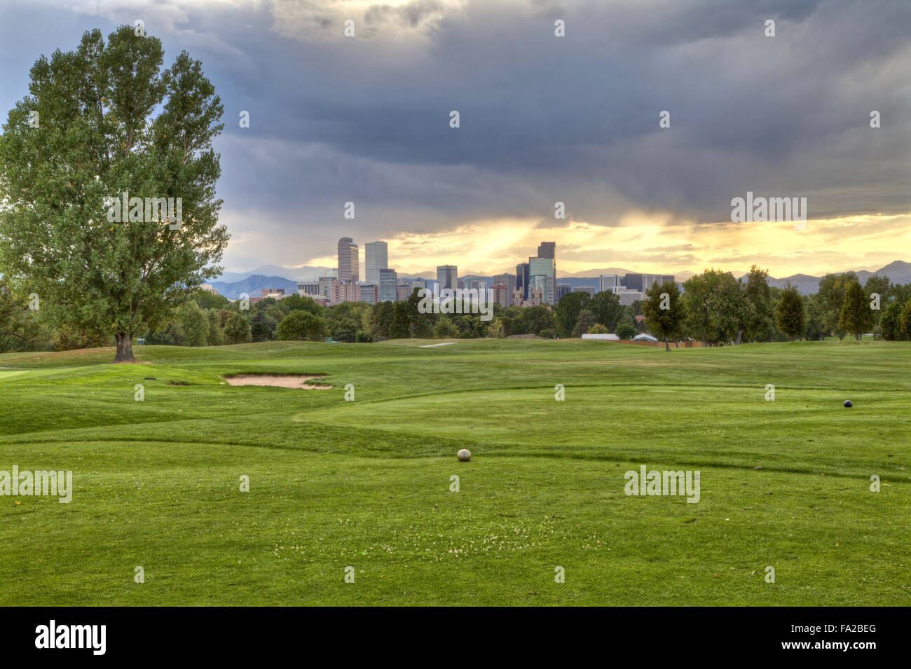Denver City Park Campo da Golf e a Denver lo skyline di Foto Stock