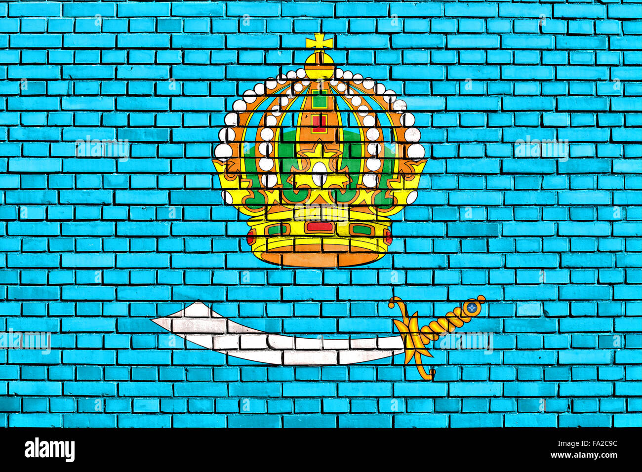 Bandiera della Oblast di Astrakhan dipinta su un muro di mattoni Foto Stock