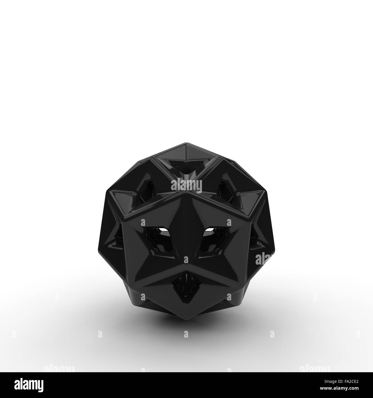 Vetro nero pentagram dodecaedro su sfondo bianco Foto Stock