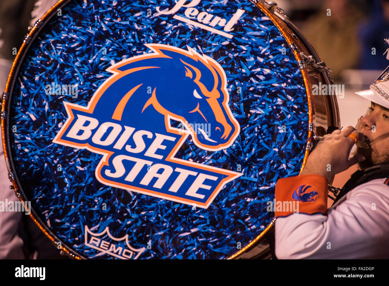 Calcio, Boise State gioco di calcio. Boise State Marching Band di eseguire a metà tempo presso Albertson's Stadium, Boise, Idaho, Stati Uniti d'America Foto Stock