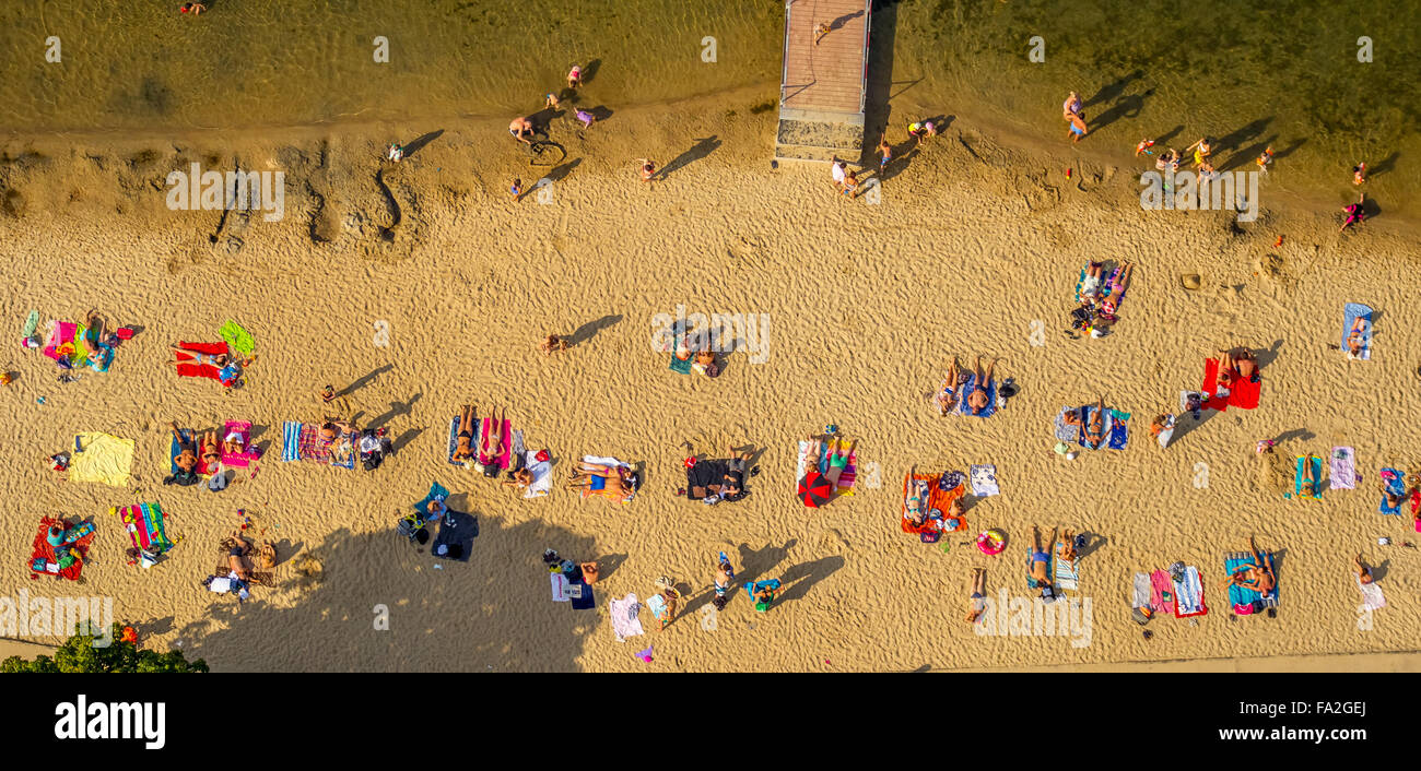 Vista aerea, Beach South Beach, Lago Unterbacher, lago, Dusseldorf, Renania, Renania settentrionale-Vestfalia, Germania, Europa Foto Stock