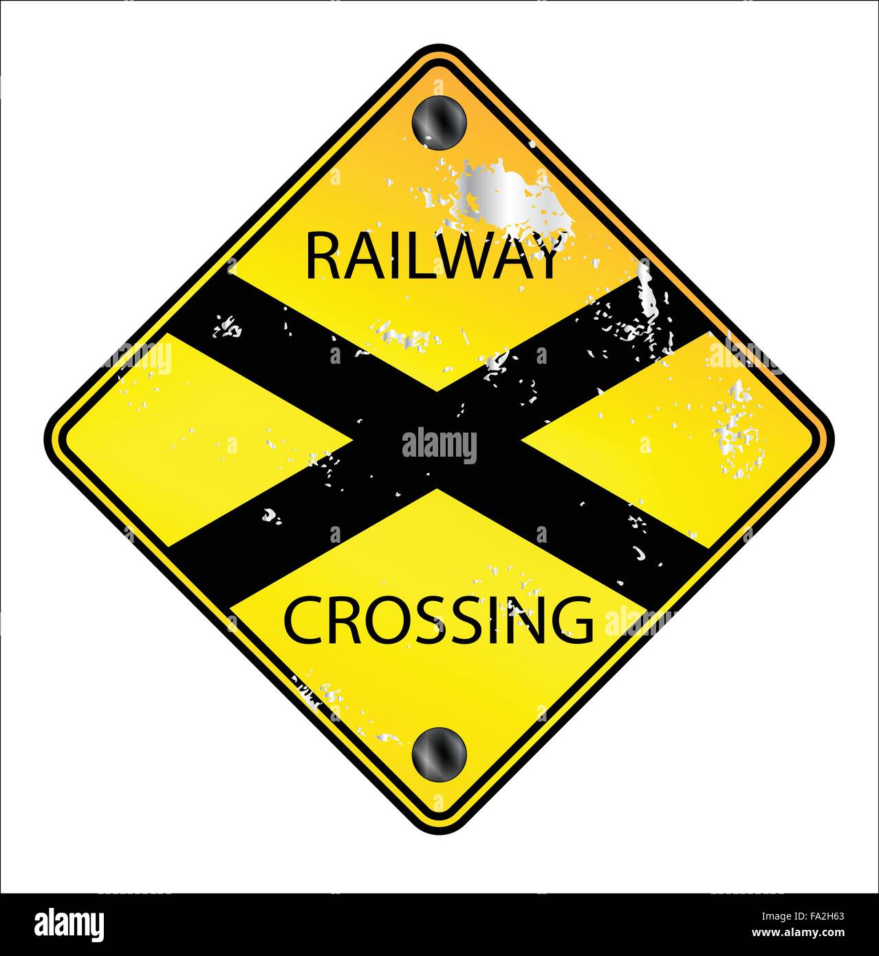 Giallo incrocio ferroviario segno di traffico su uno sfondo bianco Illustrazione Vettoriale
