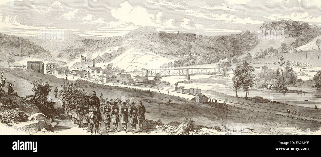 Vista di Grafton, Virginia Occidentale, occupate dalle truppe federali sotto generale McClellan nel 1861, NEGLI STATI UNITI LA GUERRA CIVILE Foto Stock