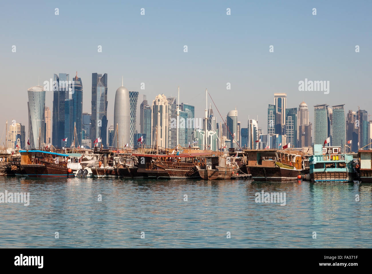 Doha skyline della città, in Qatar Foto Stock