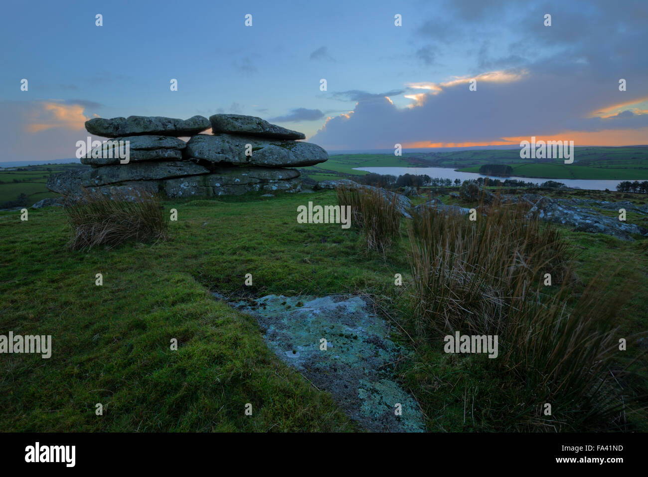 Tregarrick Tor al tramonto di Bodmin Moor Foto Stock