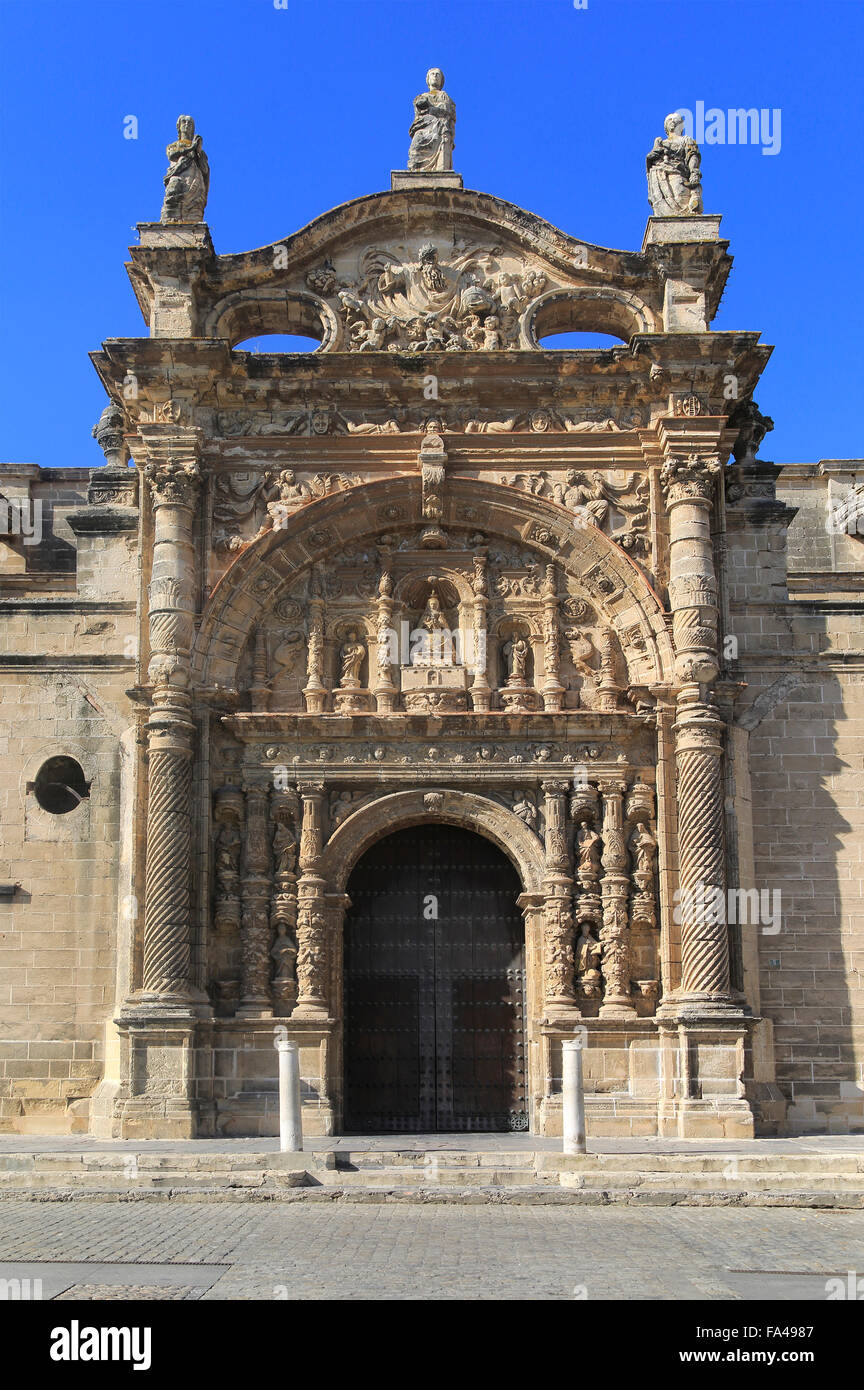 Chiesa storica facciata, Iglesia Mayor Prioral, Puerto de Santa Maria, la provincia di Cadiz Cadice, Spagna Foto Stock