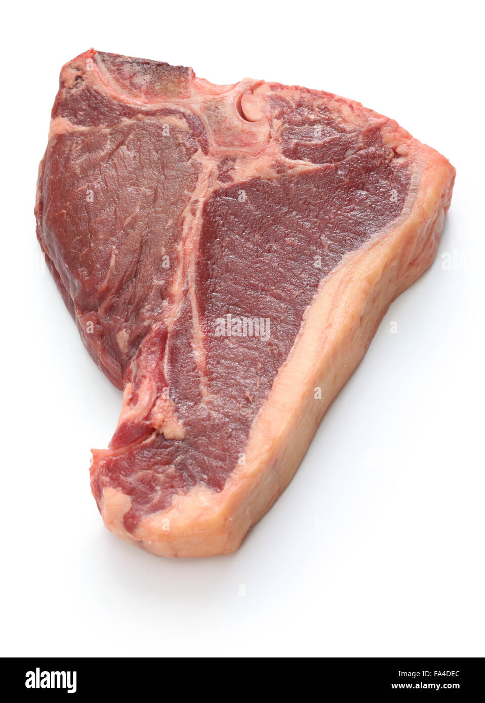 Età secco t-bone steak, manzo crudo isolati su sfondo bianco Foto Stock
