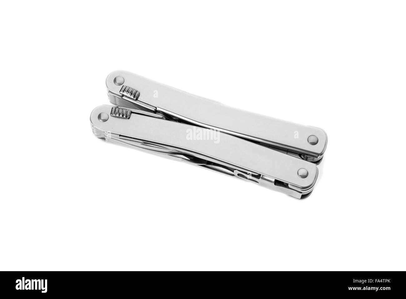 In acciaio inox coltello esercito multitool isolato su bianco Foto Stock