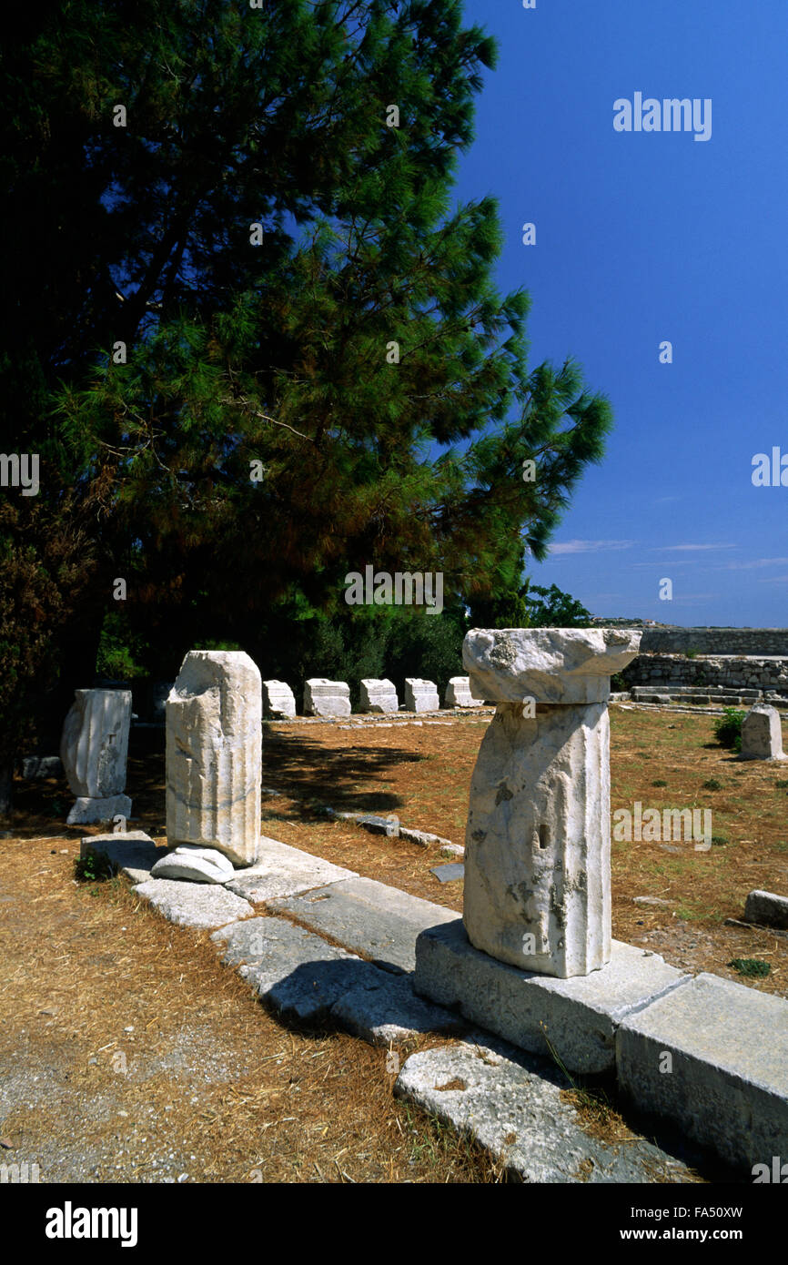 Grecia, Isole dell'Egeo nordorientale, isola di Samo, Pitagorion, castello, basilica paleocristiana Foto Stock