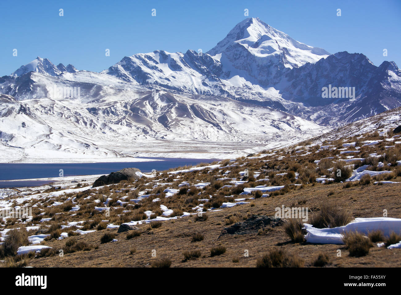 Huayna Potosi, 6088m, vertice con neve, neve, Ande vicino a La Paz in Bolivia Foto Stock