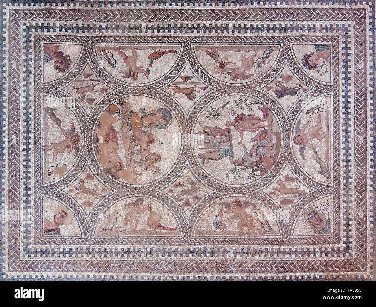 Romano città iberica di Castulo, Mosaico dell'AMA, Linares, Jaen provincia, regione dell'Andalusia, Spagna, Europa Foto Stock