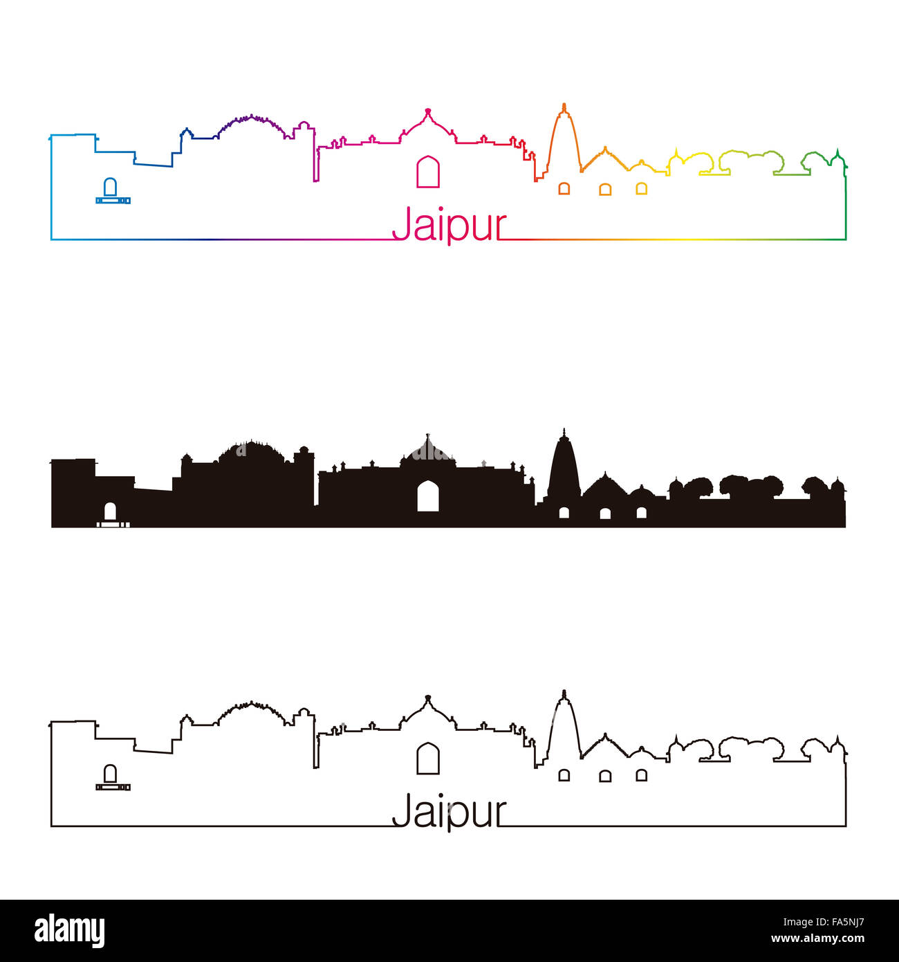 Jaipur skyline stile lineare con arcobaleno nel modificabile file vettoriali Foto Stock
