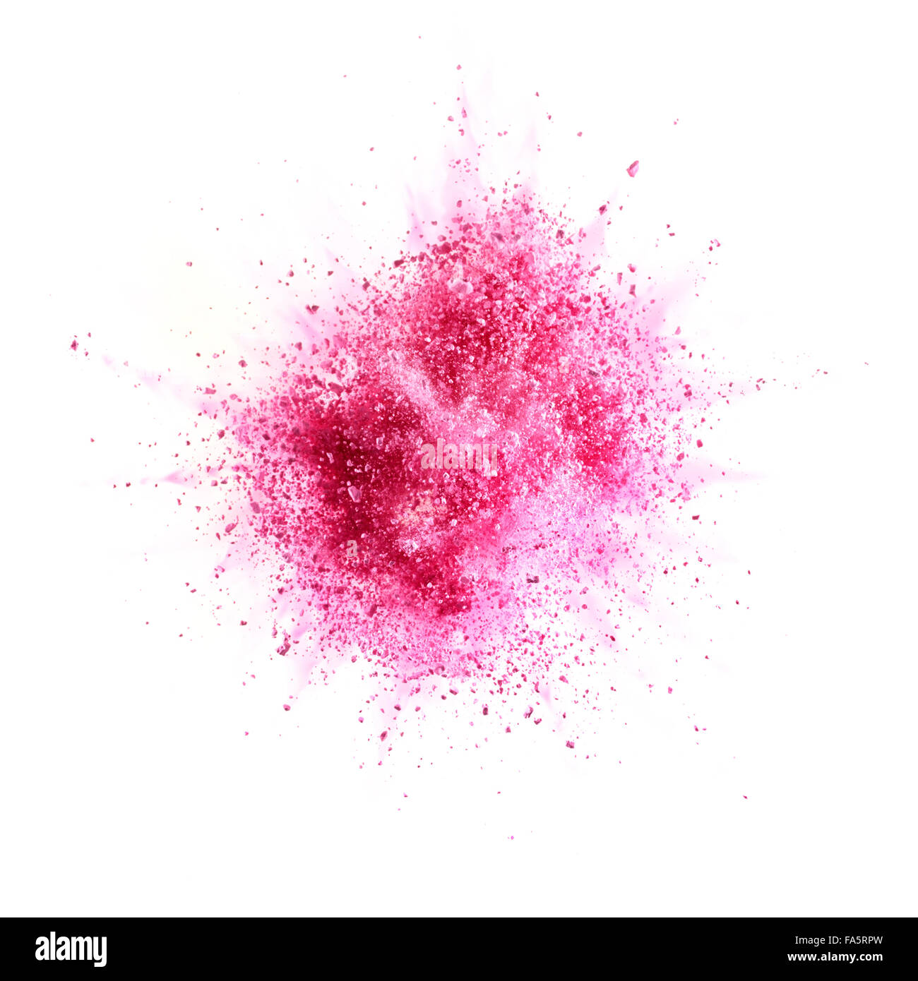 Polvere rosa esplosione isolati su sfondo bianco Foto Stock