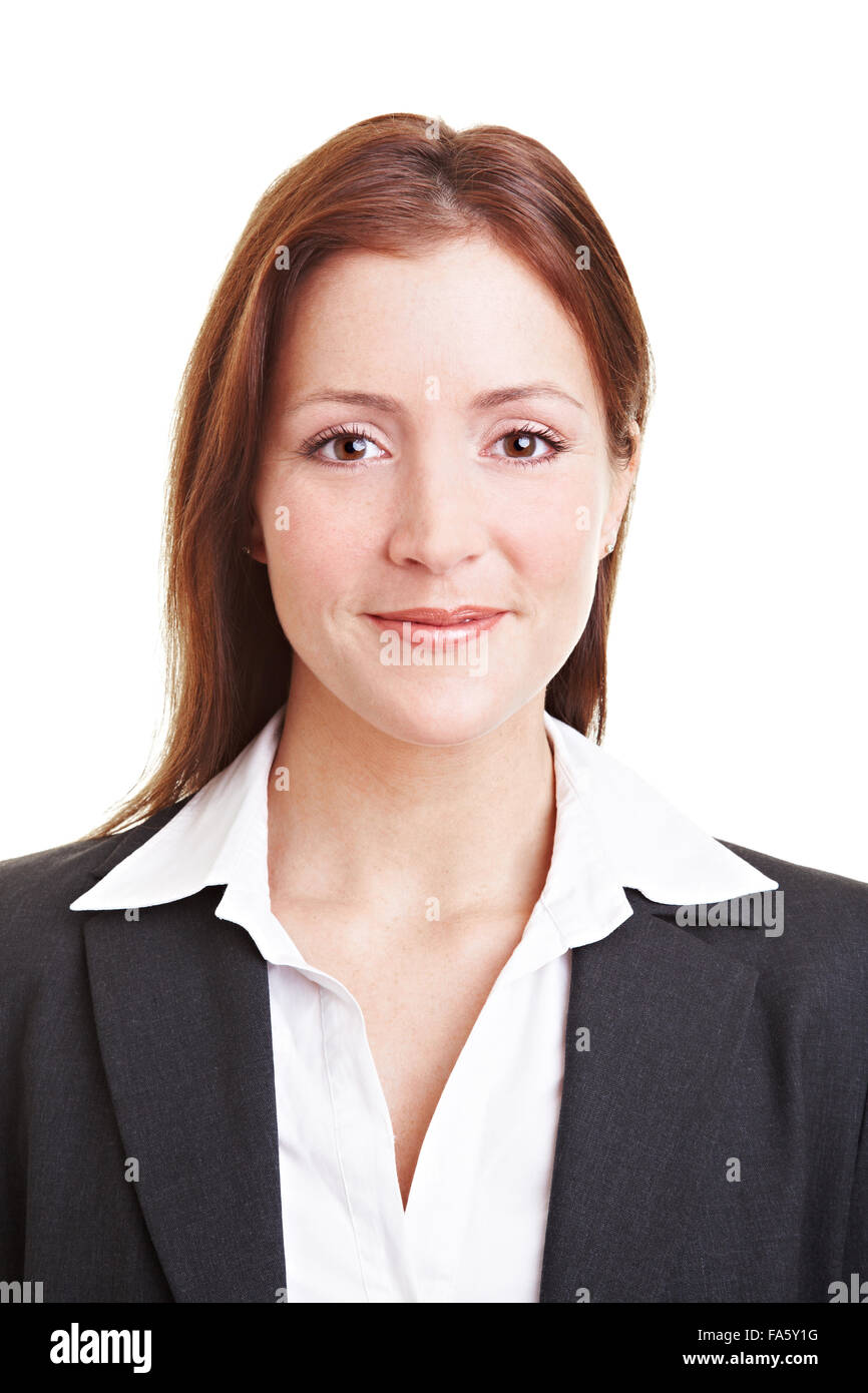 Amichevole business giovane donna sorridente nella fotocamera Foto Stock