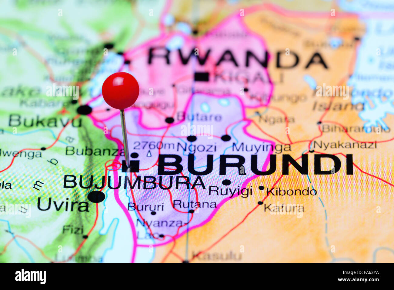 Bujumbura è imperniata su una mappa di Africa Foto Stock