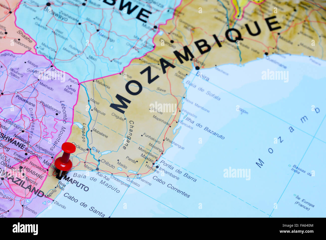 Maputo imperniata su una mappa di Africa Foto Stock