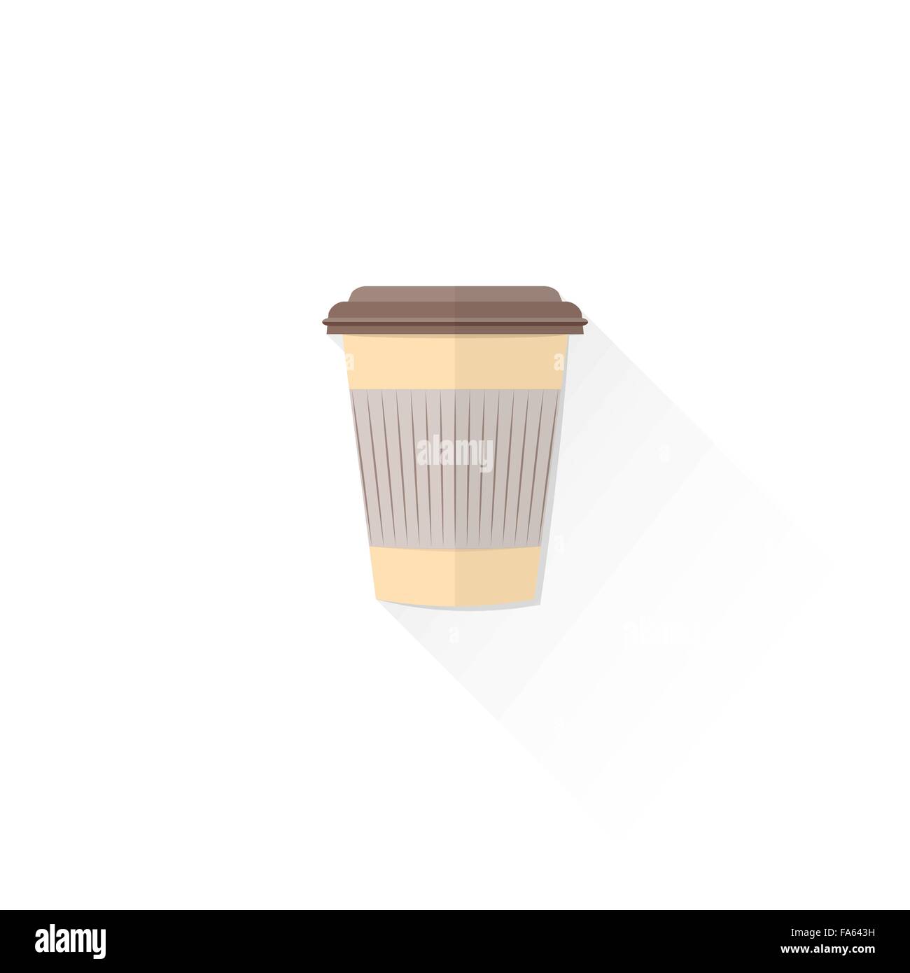 Vettore di colore beige carta tazza da caffè con cappuccio design piatto illustrazione isolato su sfondo bianco con ombra Illustrazione Vettoriale
