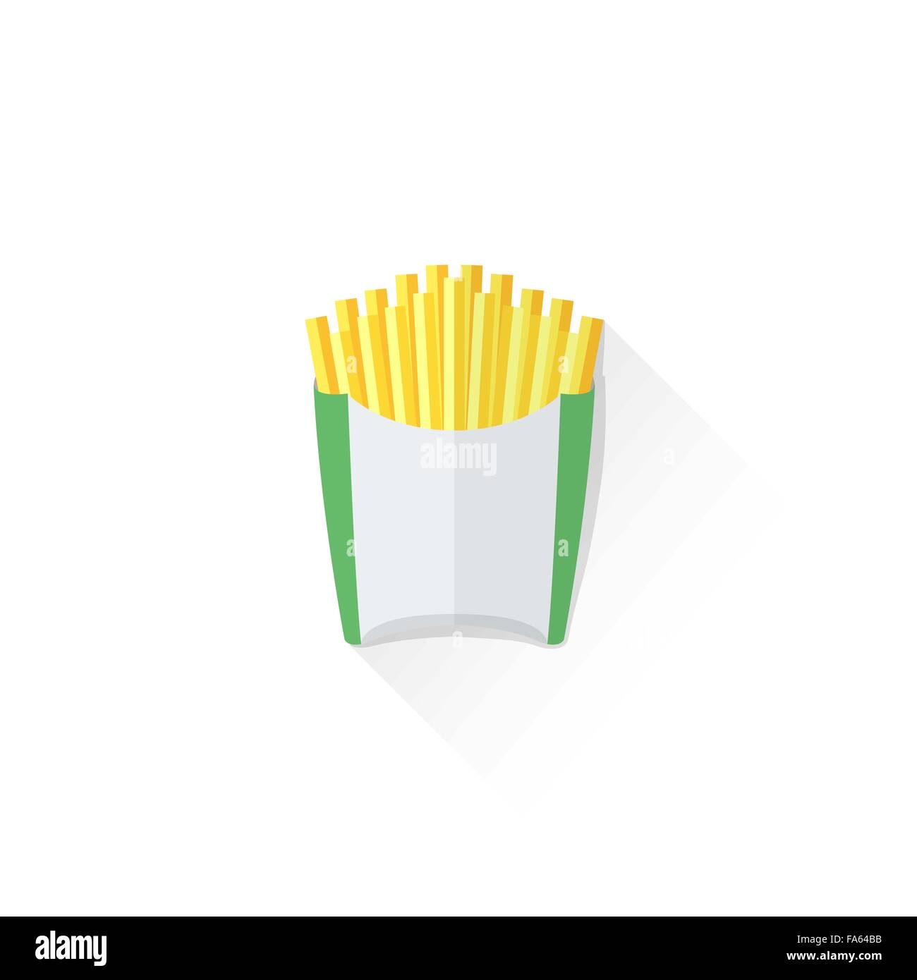 Vector patatine fritte in verde bianco fry involucro scatolare isolato design piatto illustrazione su sfondo bianco con ombra Illustrazione Vettoriale