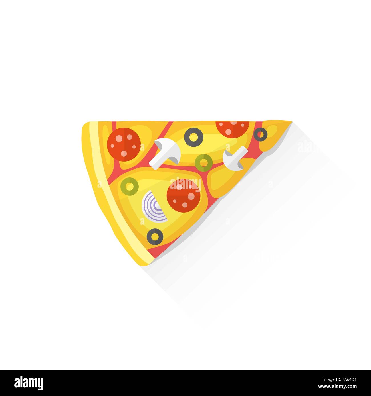 Il vettore italiano pezzo triangolare di pizza pomodoro funghi salsiccia per pizza salsiccia cipolla olive formaggio design piatto illustratio isolato Illustrazione Vettoriale