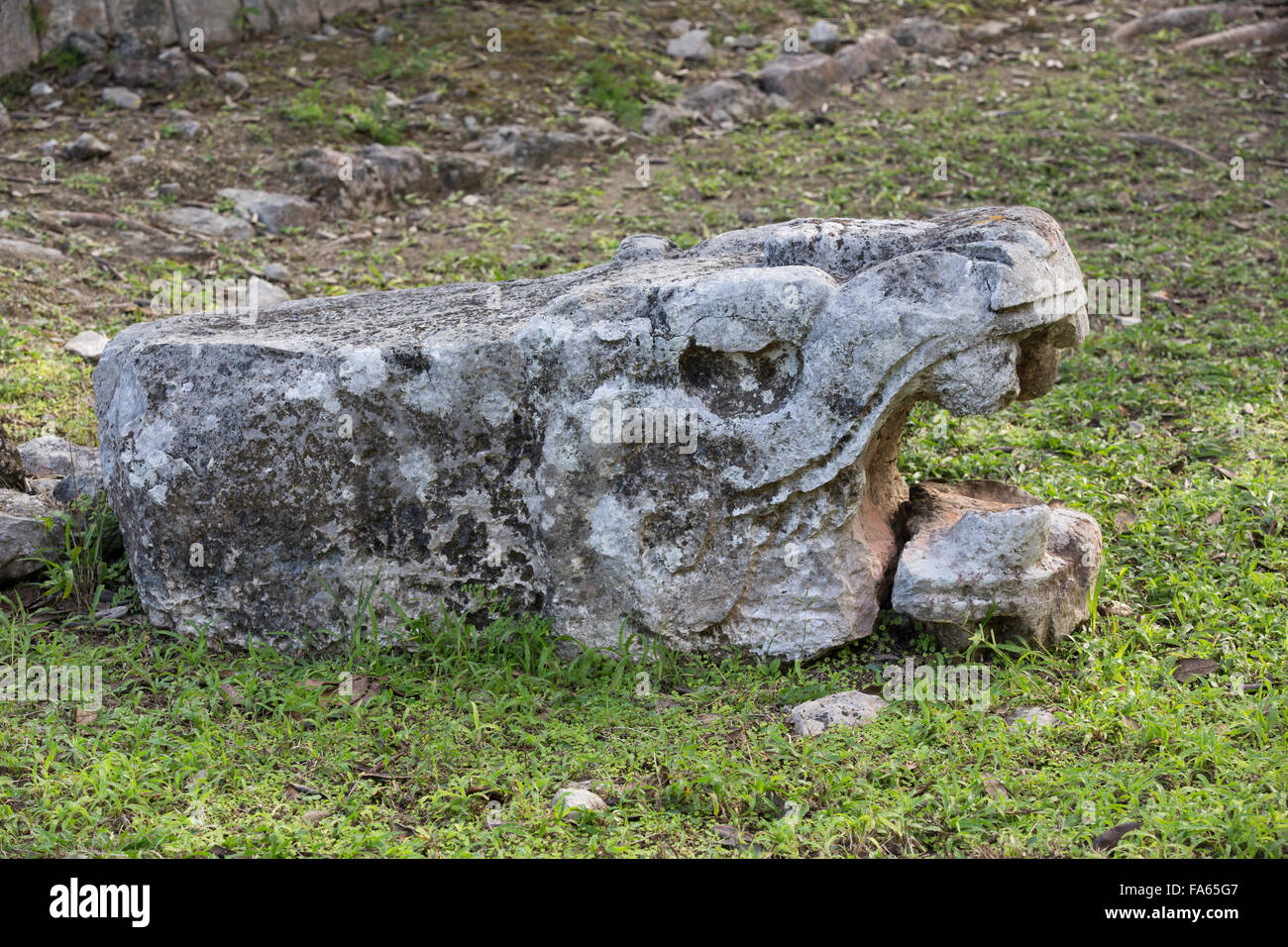 Pietra testa di serpente, Chichen Itza, Sito Patrimonio Mondiale dell'UNESCO, Yucatan, Messico Foto Stock