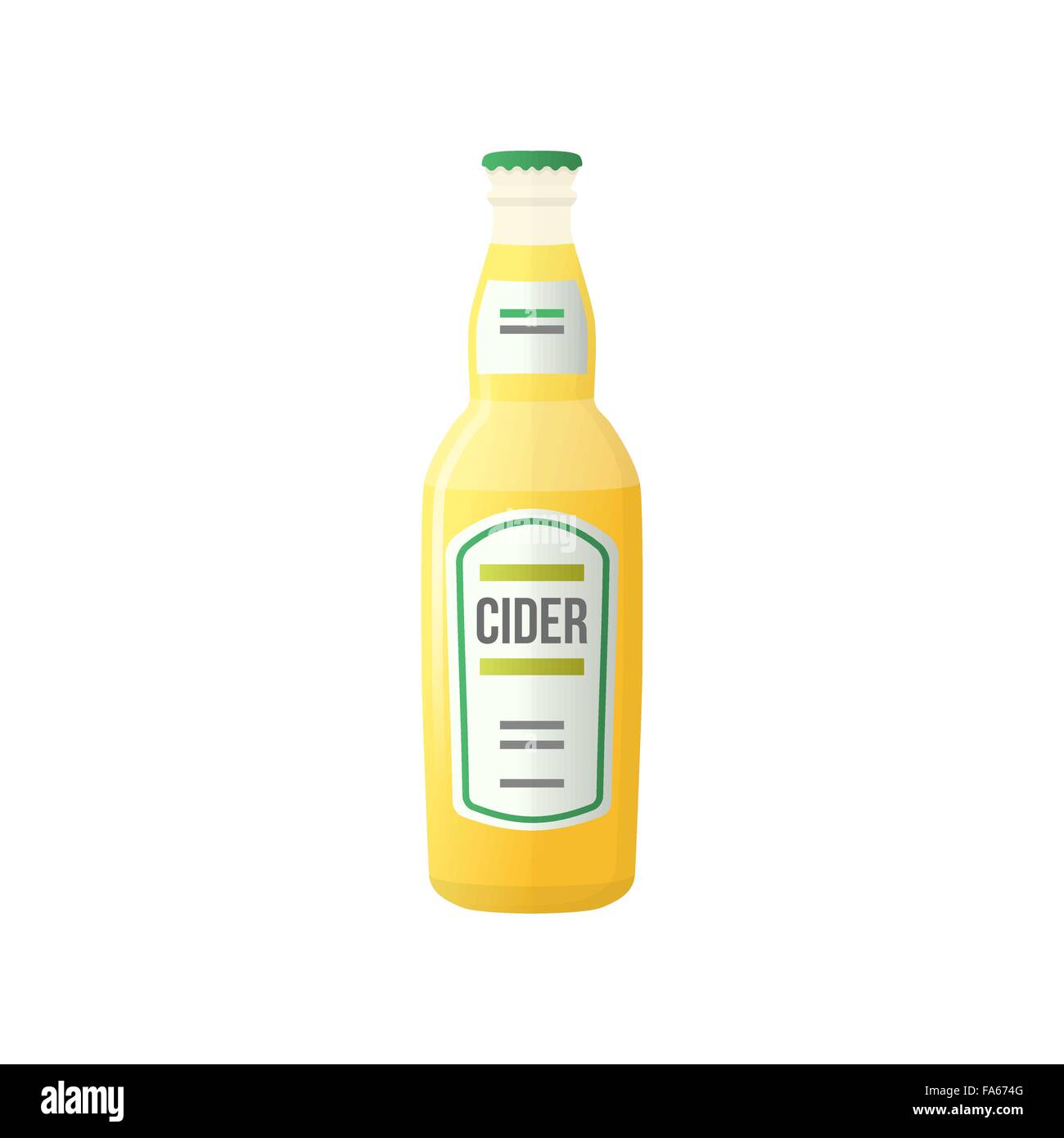 Vettore di colore giallo chiaro design piatto apple sidro di pere bottiglia con etichetta illustrazione isolato su sfondo bianco Illustrazione Vettoriale