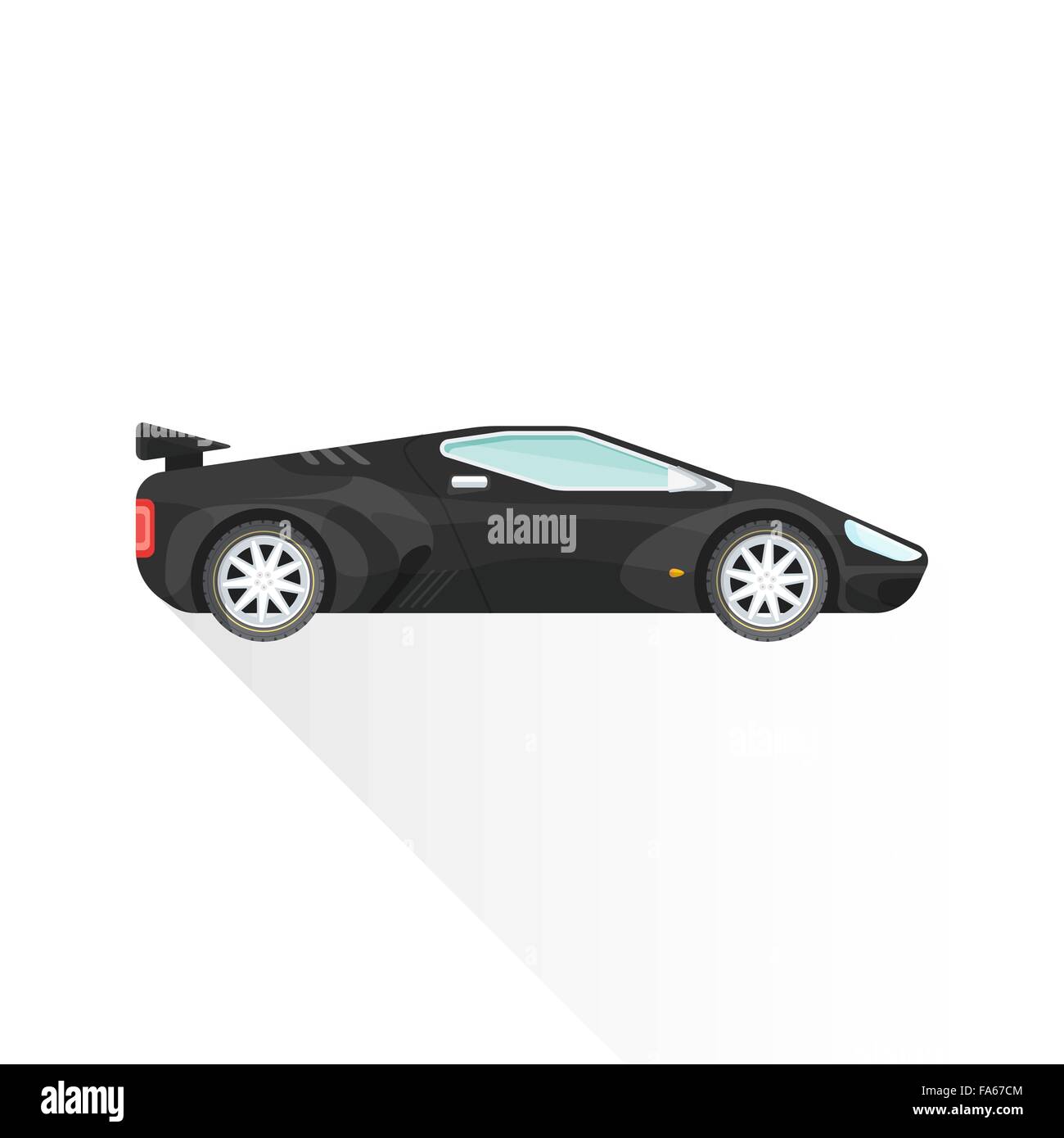 Vettore di colore nero design piatto supercar moderno tipo di scocca del veicolo isolato illustrazione sfondo bianco lunga ombra Illustrazione Vettoriale