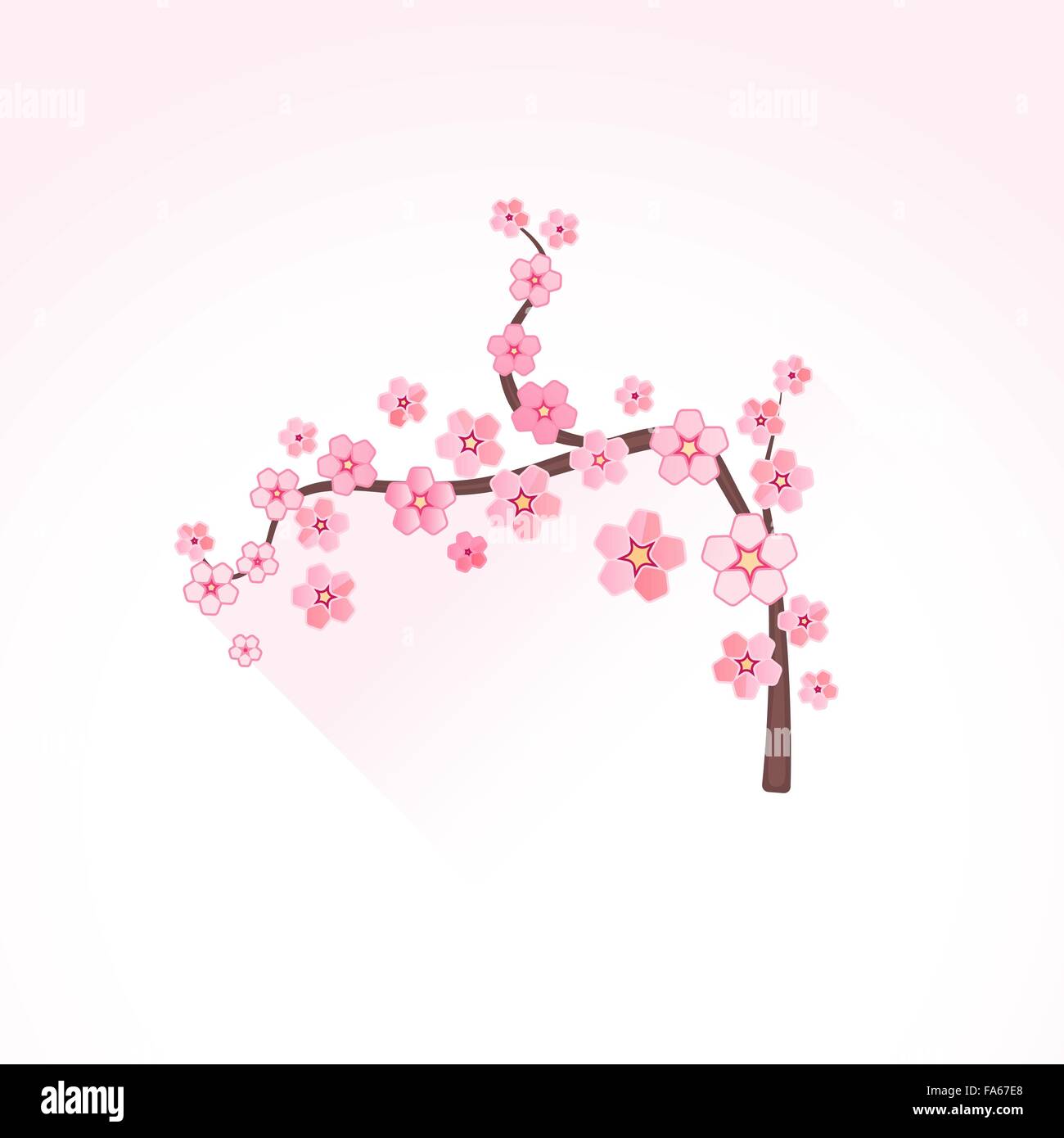 Vettore di colore rosa design piatto Giappone la fioritura dei ciliegi sakura illustrazione ramo isolato sfondo luminoso lungo ombra Illustrazione Vettoriale