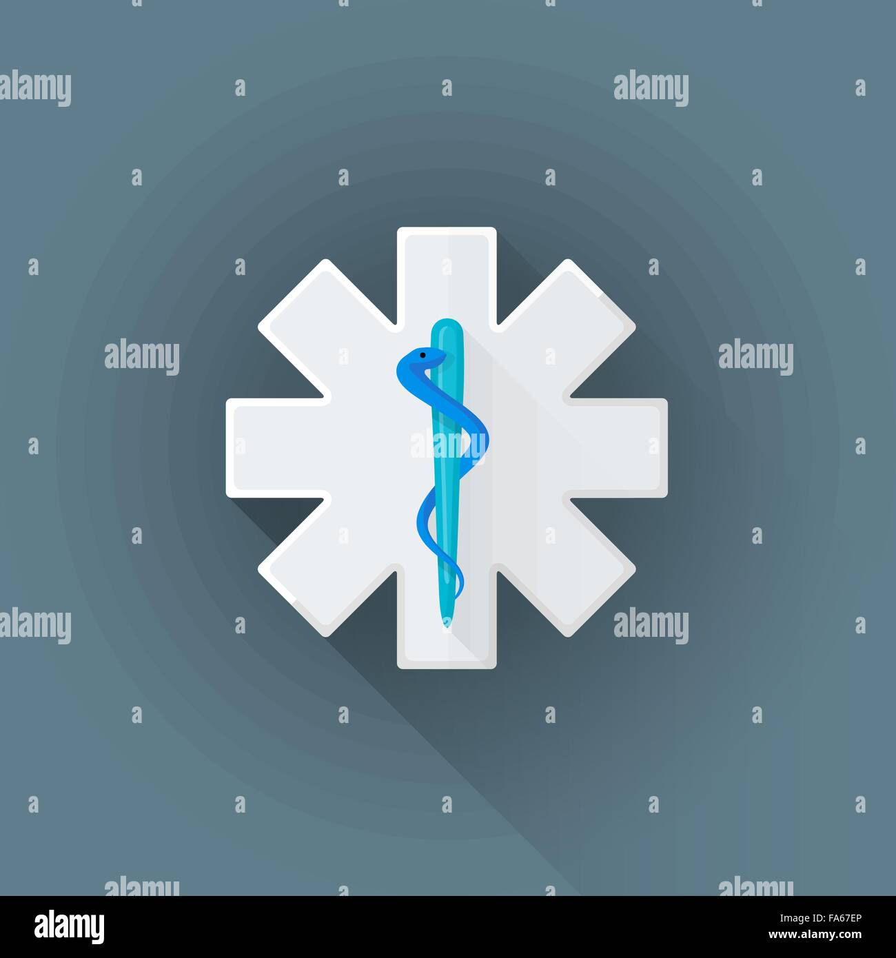 Vettore di colore bianco design piatto ambulanza segno a forma di croce blu asta di serpente di Asclepio illustrazione simbolo isolato sfondo scuro l Illustrazione Vettoriale