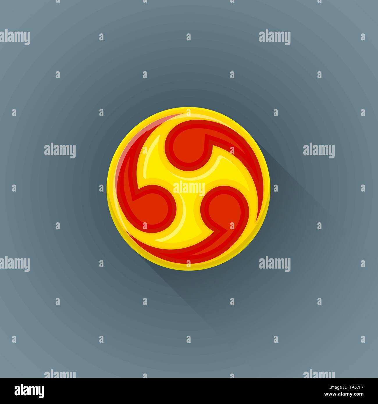 Vettore di colore giallo design piatto gamo famiglia golden cerchio rosso emblema di cresta illustrazione isolato sfondo scuro lunga ombra Illustrazione Vettoriale