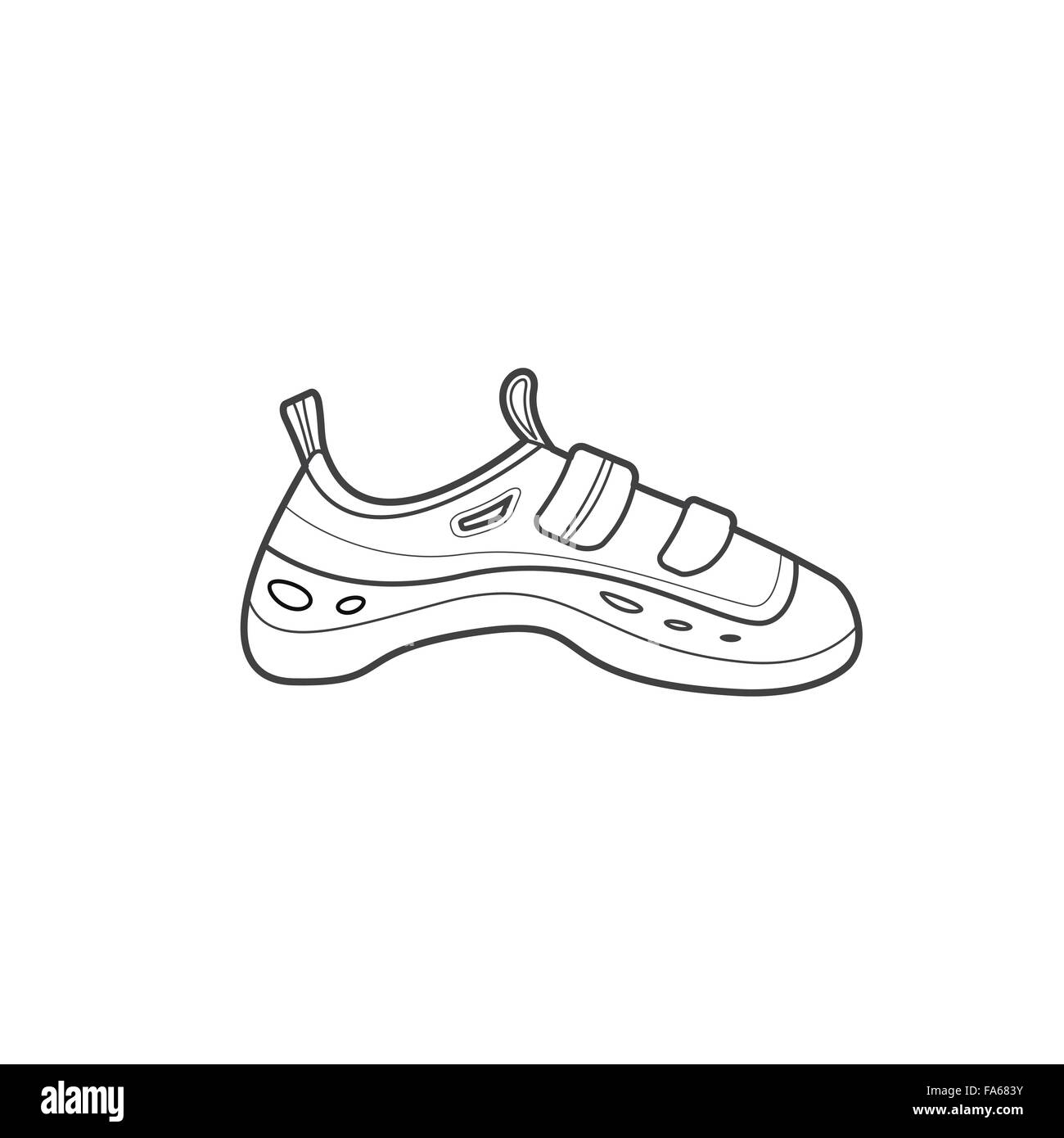 Vettore di contorno in bianco e nero scarpe da arrampicata isolato contorno nero illustrazione su sfondo bianco Illustrazione Vettoriale