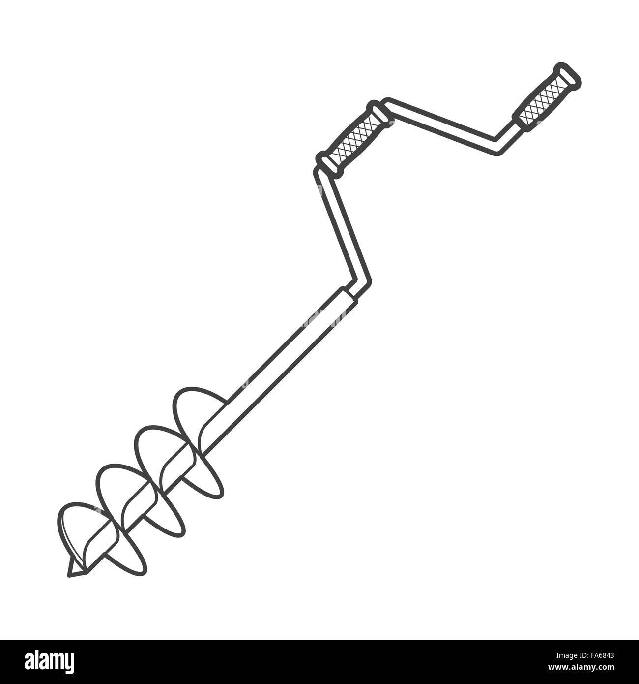 Vettore di contorno monocromatica a mano il ghiaccio pesca praticare isolato contorno nero illustrazione su sfondo bianco Illustrazione Vettoriale