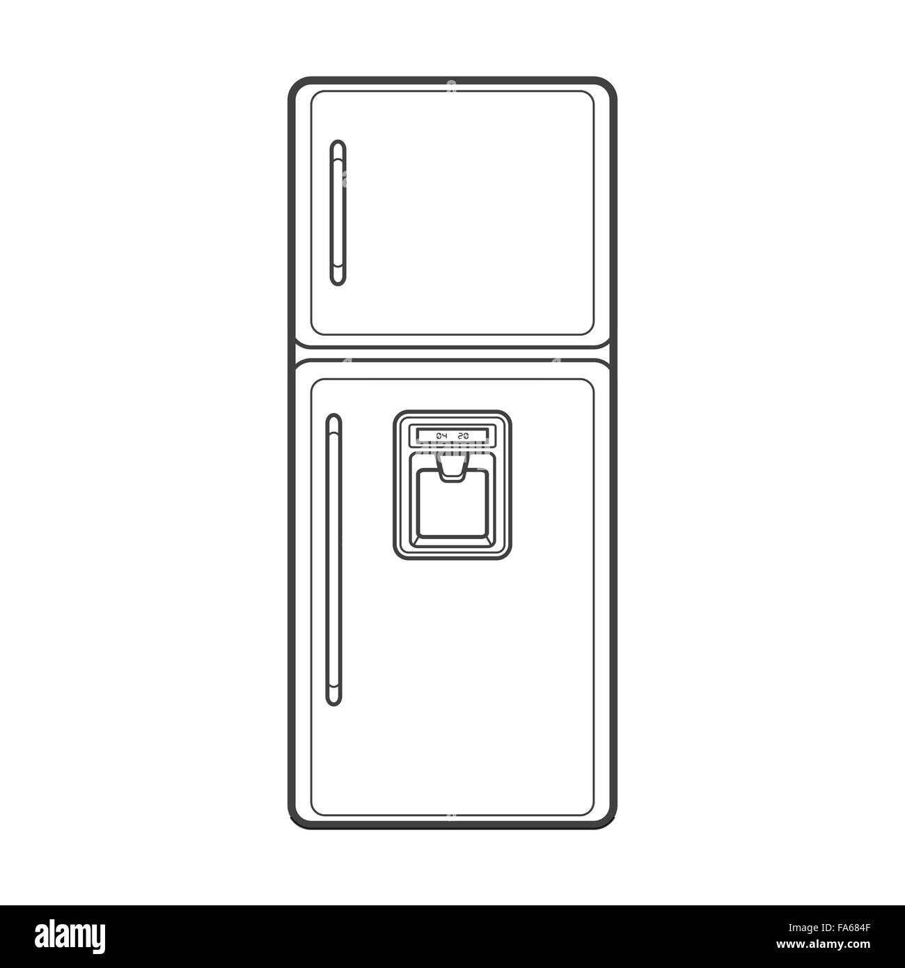 Vettore di contorno monocromatica cucina frigorifero dispenser acqua isolato contorno nero illustrazione su sfondo bianco Illustrazione Vettoriale