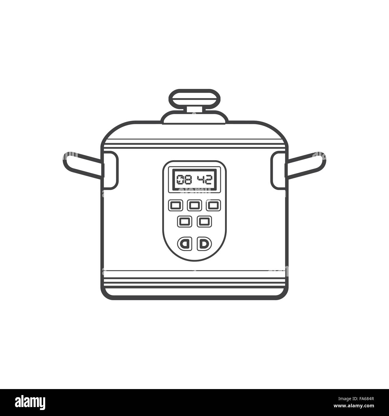 Vettore di contorno monocromatica cucina multicooker elettrico isolato contorno nero illustrazione su sfondo bianco Illustrazione Vettoriale