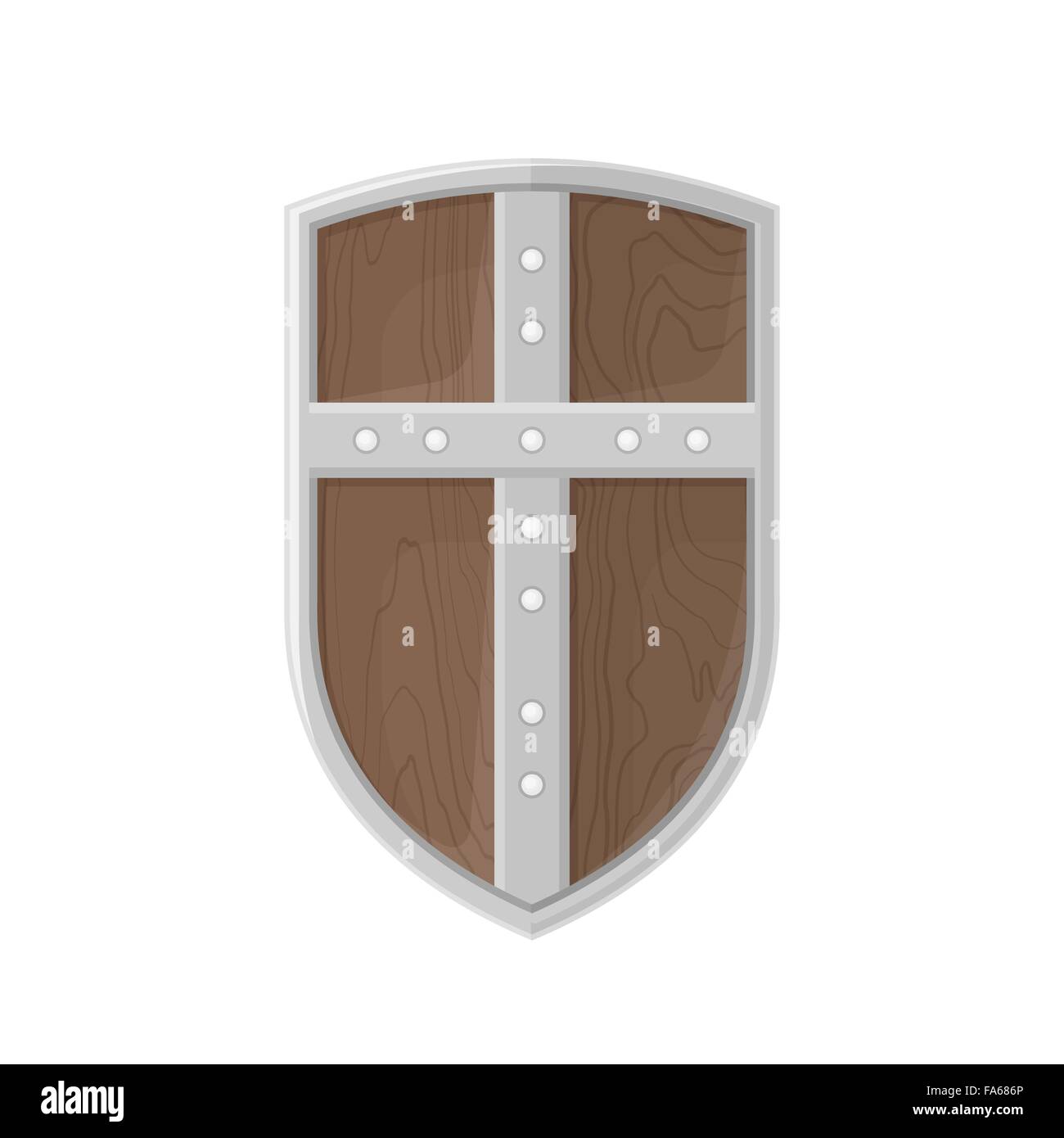 Vector colorer design piatto di legno medievale textured croce metallica guerriero scudo crociato illustrazione isolato su bianco backgroun Illustrazione Vettoriale