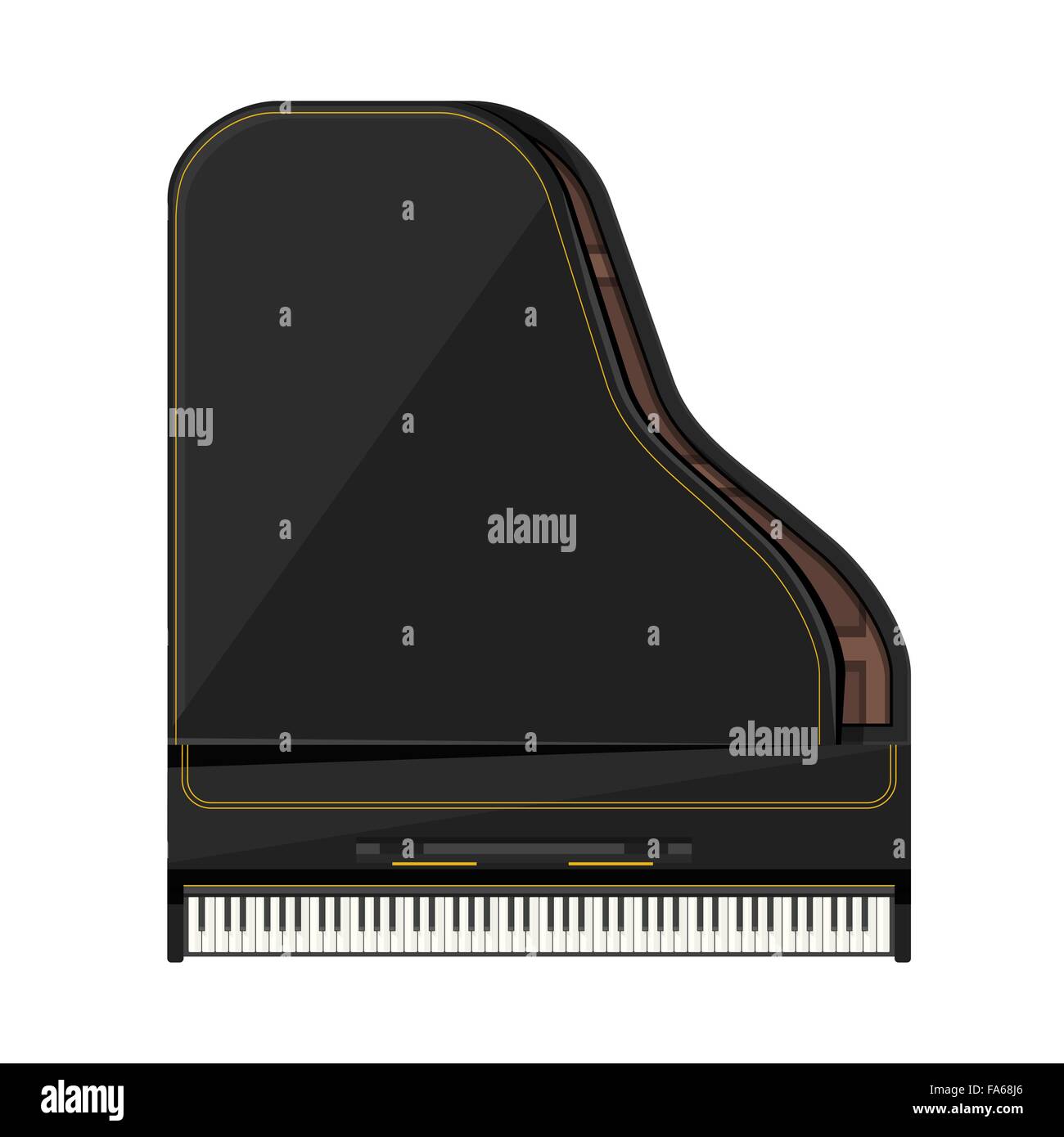 Vettore di colore nero a strisce oro design piatto grande pianoforte illustrazione isolati su sfondo bianco vista superiore Illustrazione Vettoriale