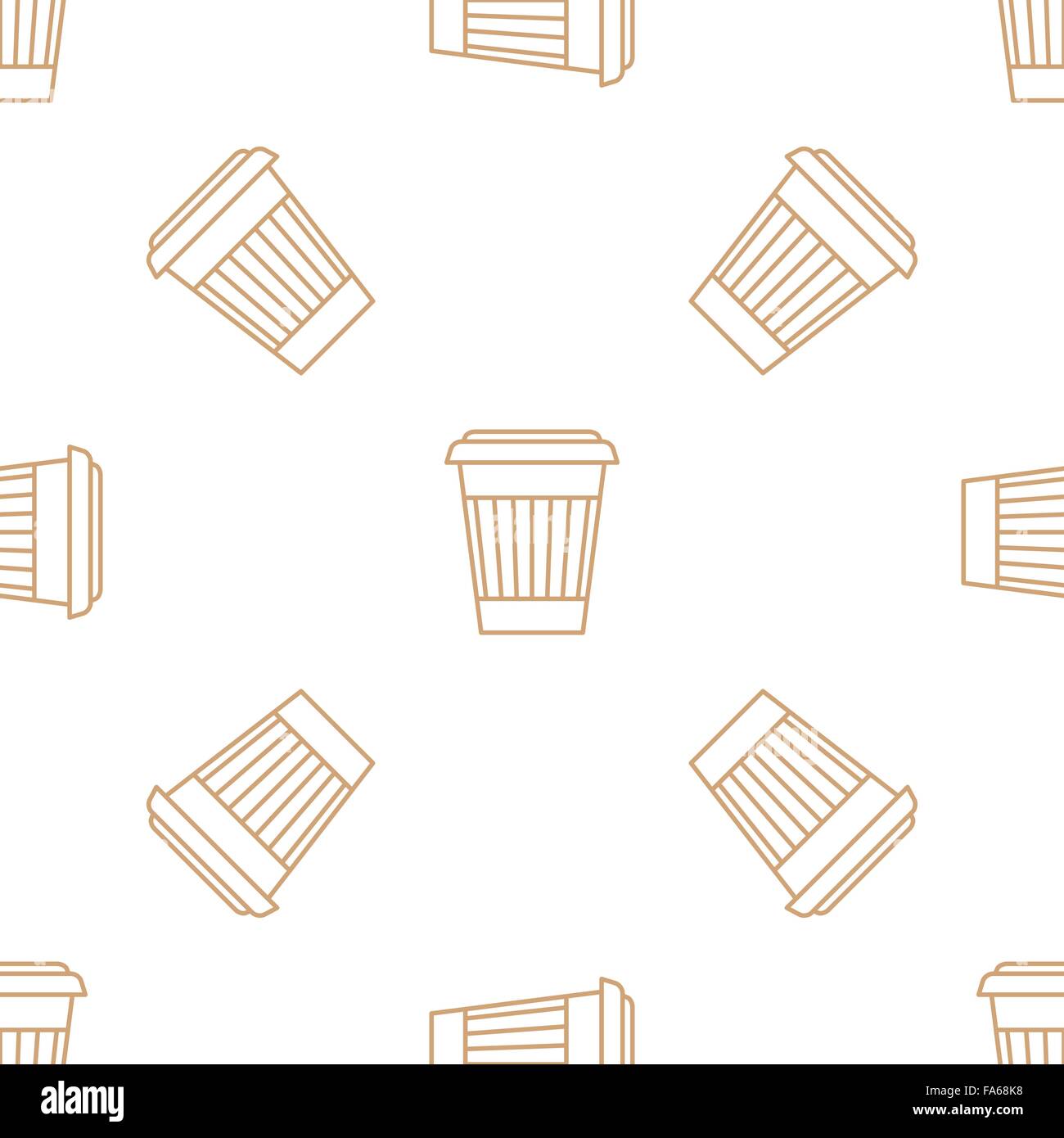 Vector oro marrone colore caffè outline carta tazza da asporto seamless pattern su sfondo bianco Illustrazione Vettoriale