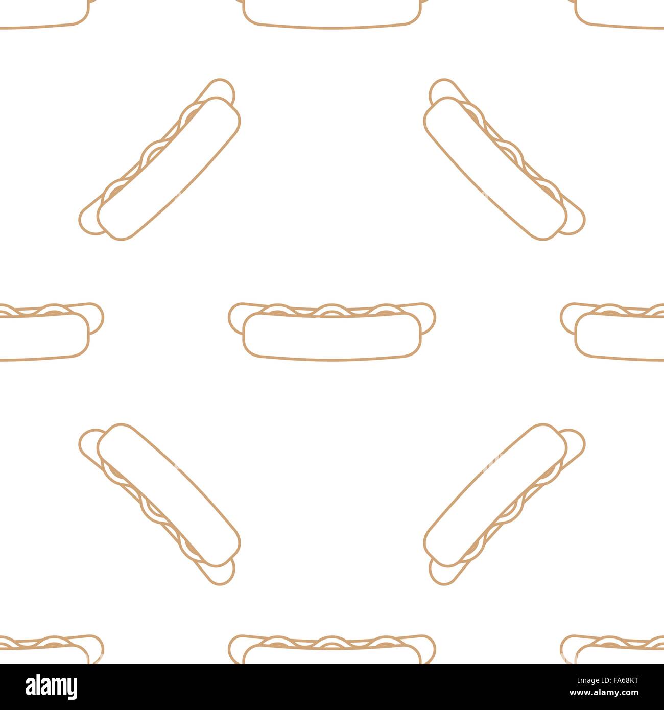 Vector brown gold profilo colore hot dog salsicce alla griglia affettato bun senape seamless pattern su sfondo bianco Illustrazione Vettoriale