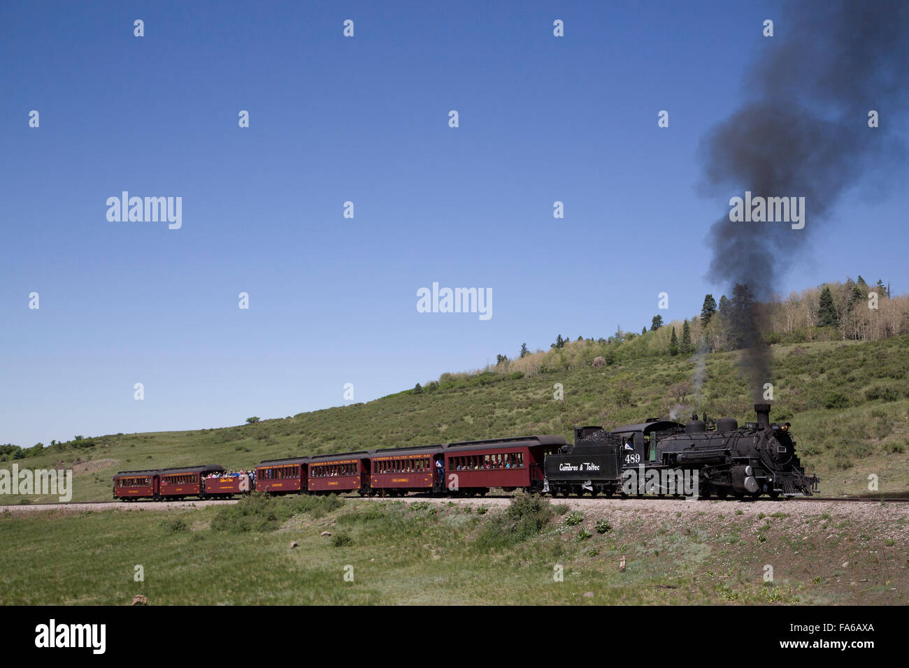 New Mexico e del Colorado, Cumbres & Toltec Scenic Railroad, pietra miliare storica nazionale, strette guage, vapore locomotiva Foto Stock