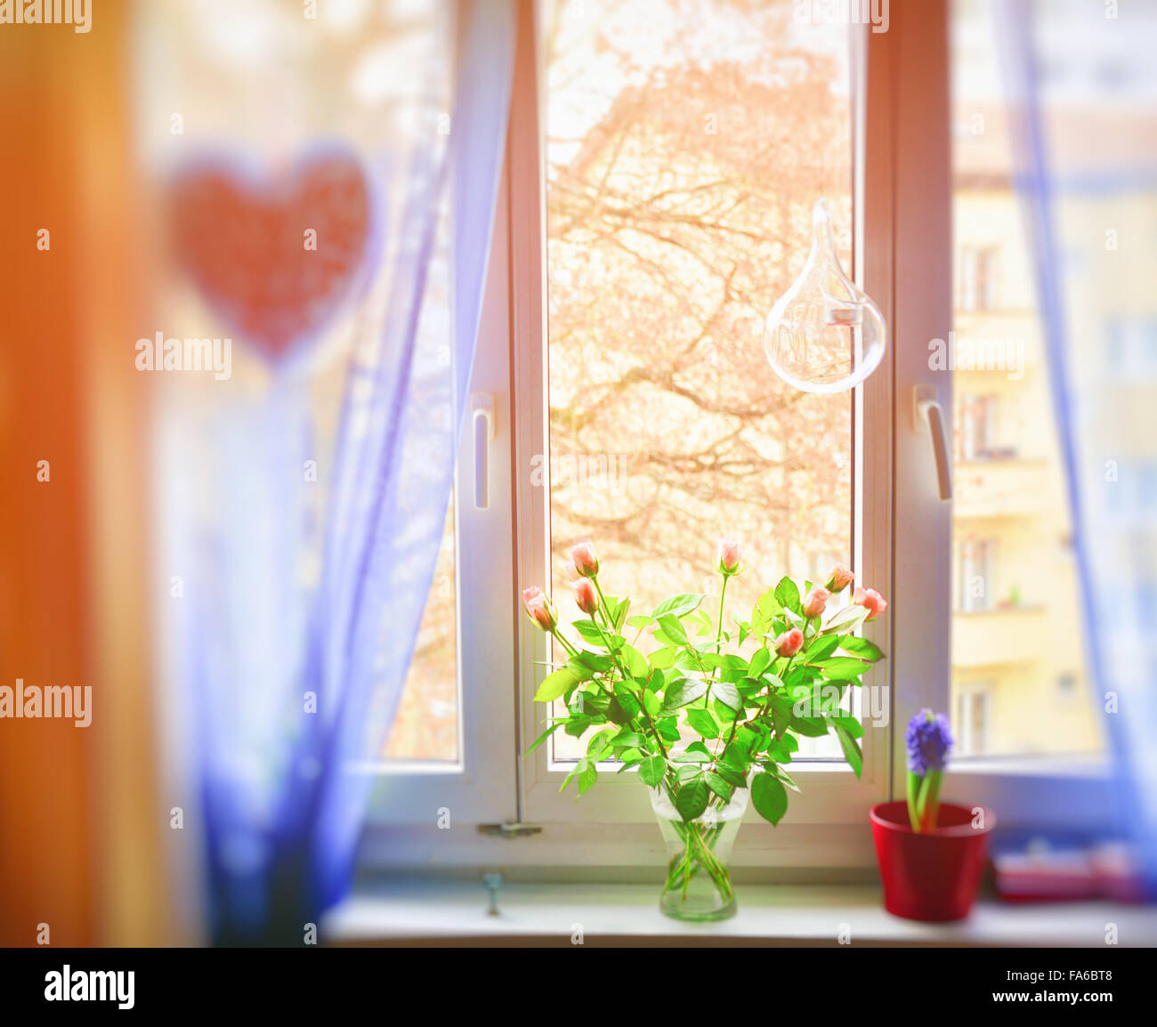 I fiori sul davanzale della finestra Foto Stock