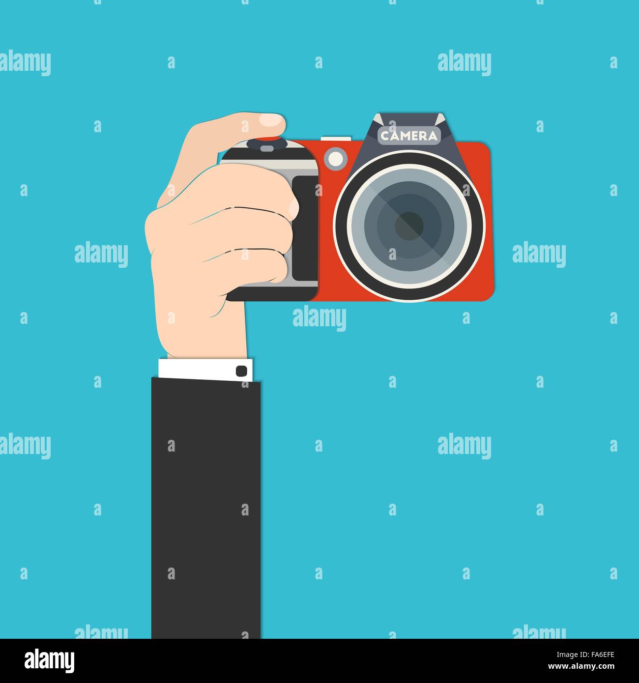Illustrazione vettoriale di una mano azienda fotocamera reflex digitale per il tuo design Illustrazione Vettoriale