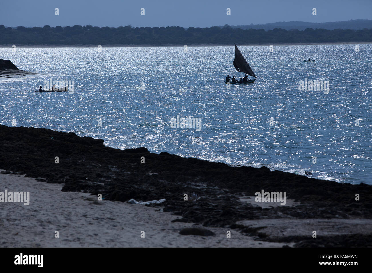 Le spiagge incontaminate di soddisfare l'Oceano Indiano vicino alla città di nordest di Nacala in Mozambico. Foto Stock