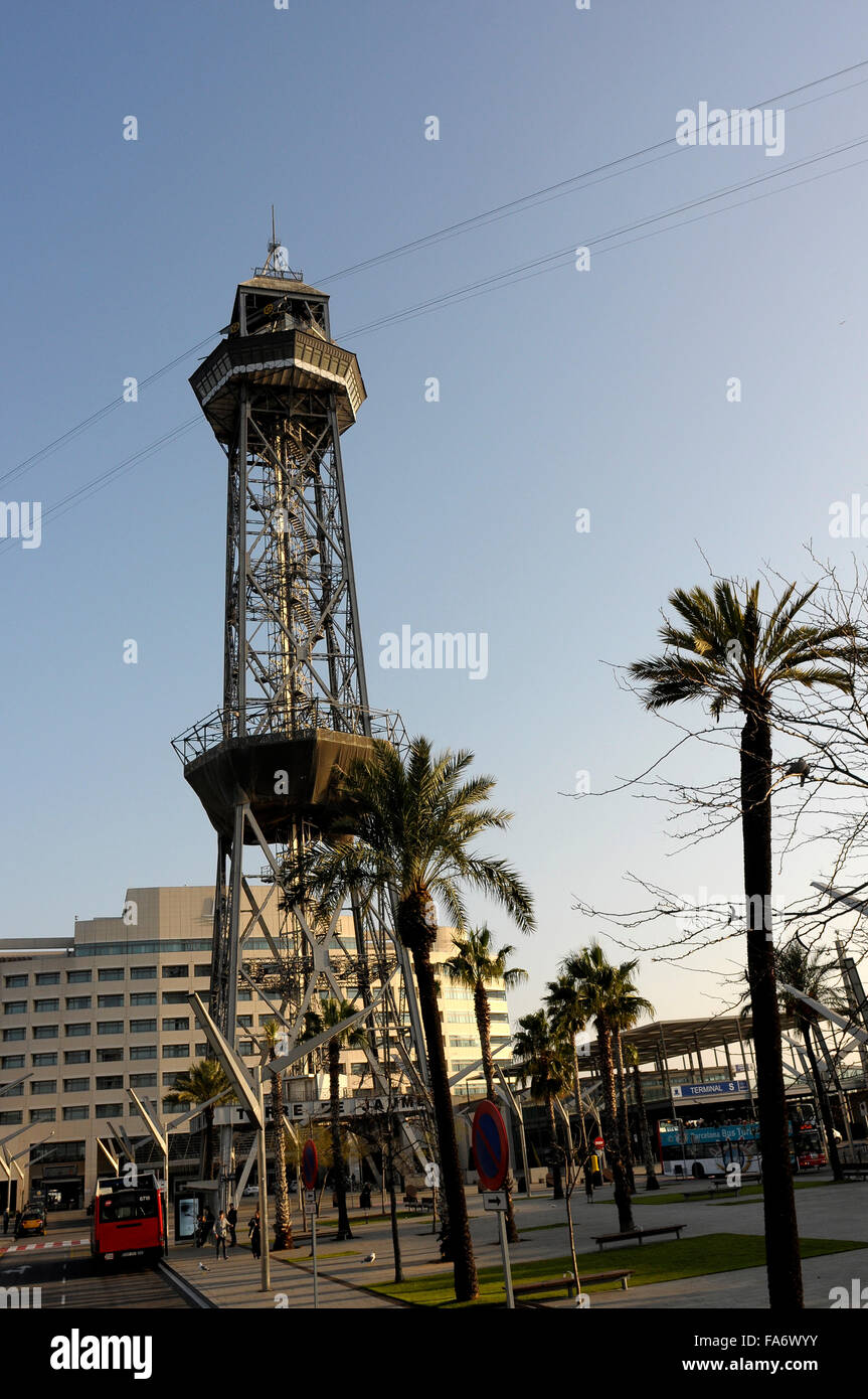 Funivia Barcellona la torre di porto di Jaime WTC Foto Stock