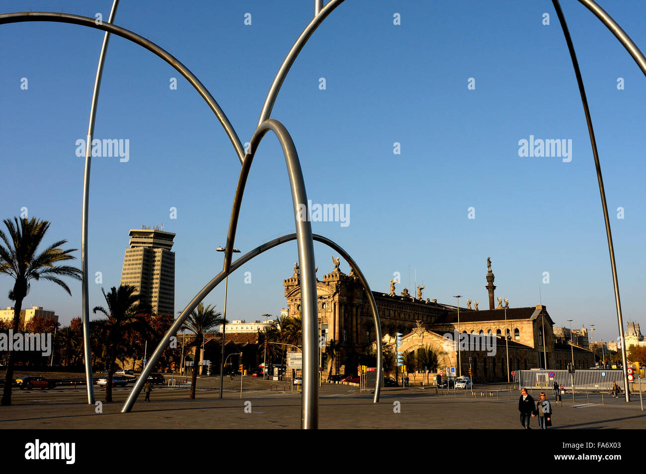 Barcellona monumento Colon drassanes Foto Stock