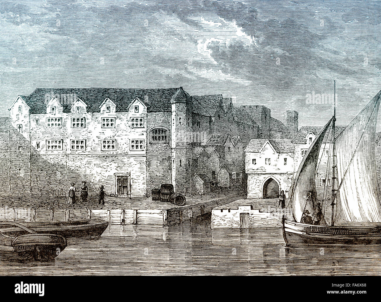Bridewell Palace di Londra 1666, il primo carcere e ospizio per i poveri, Foto Stock