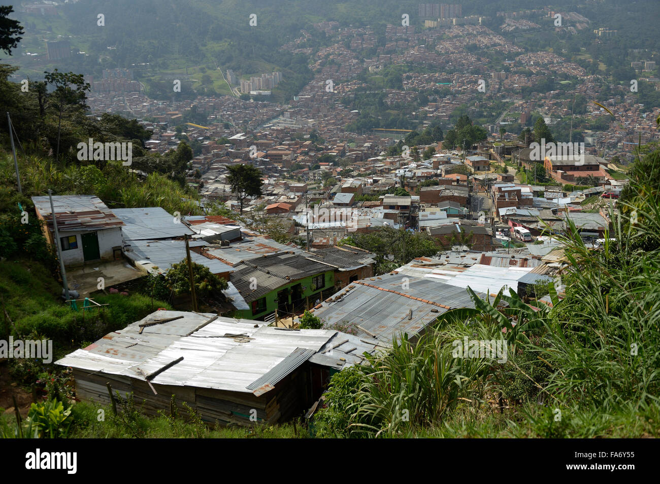 Baraccopoli, Comuna 8, Medellin, dipartimento di Antioquia, Colombia Foto Stock
